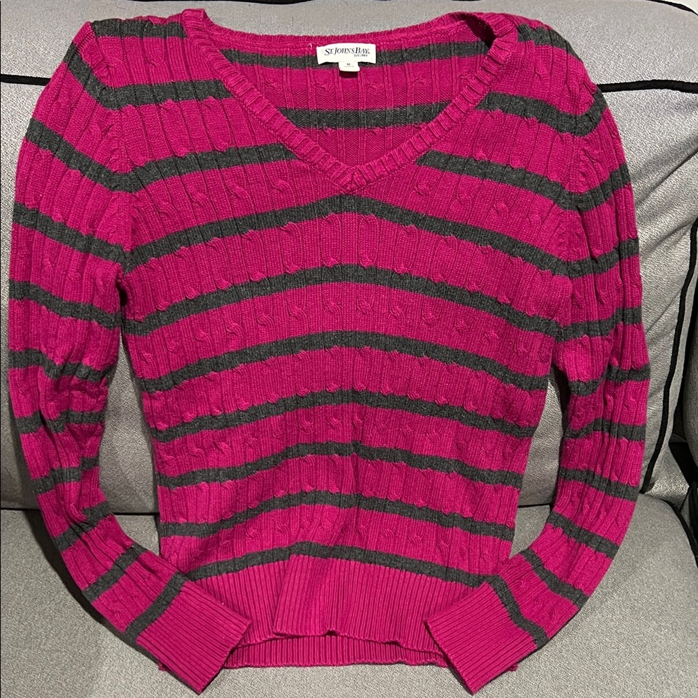 St. John’s Bay Fuchsia and Charcoal V-Neck Sweater